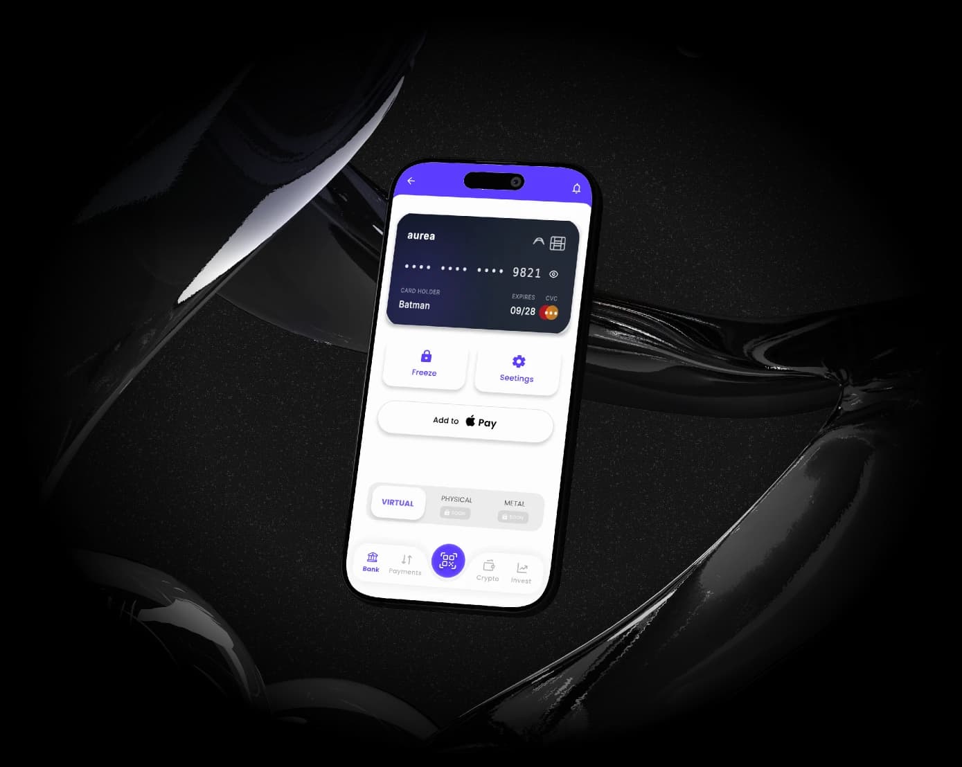 Aurea virtual card screen on iPhone